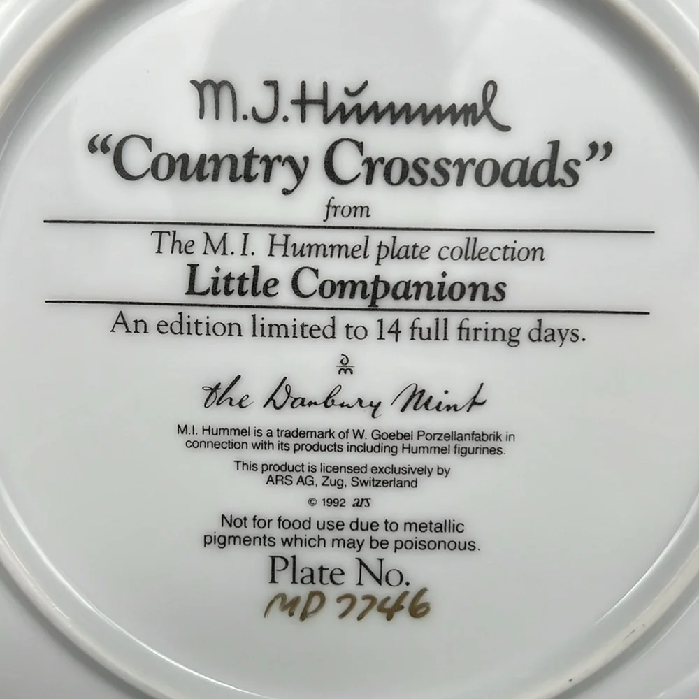 MJ Hummel Collector Plate Little Companions Series “Country Crossroads” Numbered